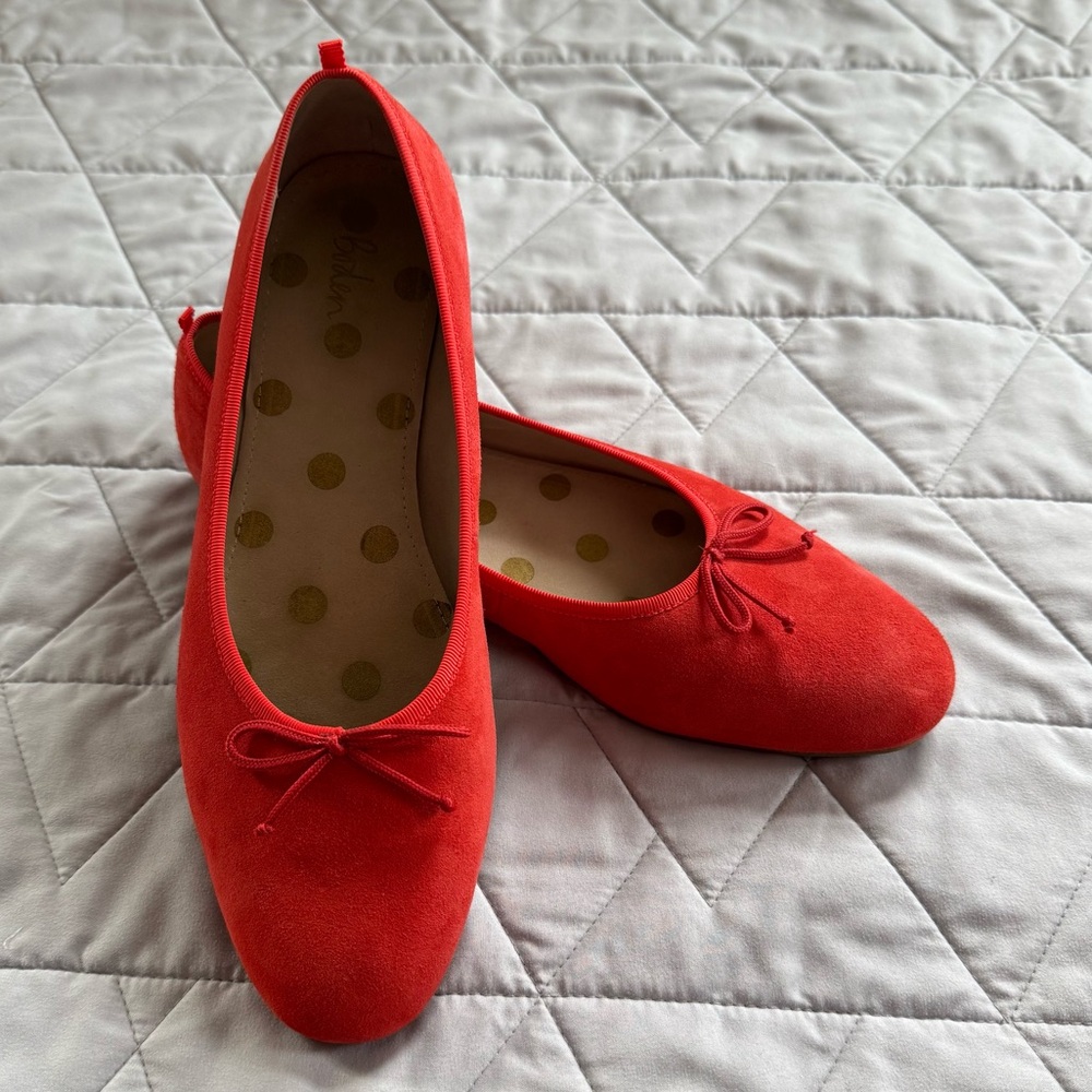 Boden Kitty Bow Flex Sole Suede Ballet Flats Red Pop